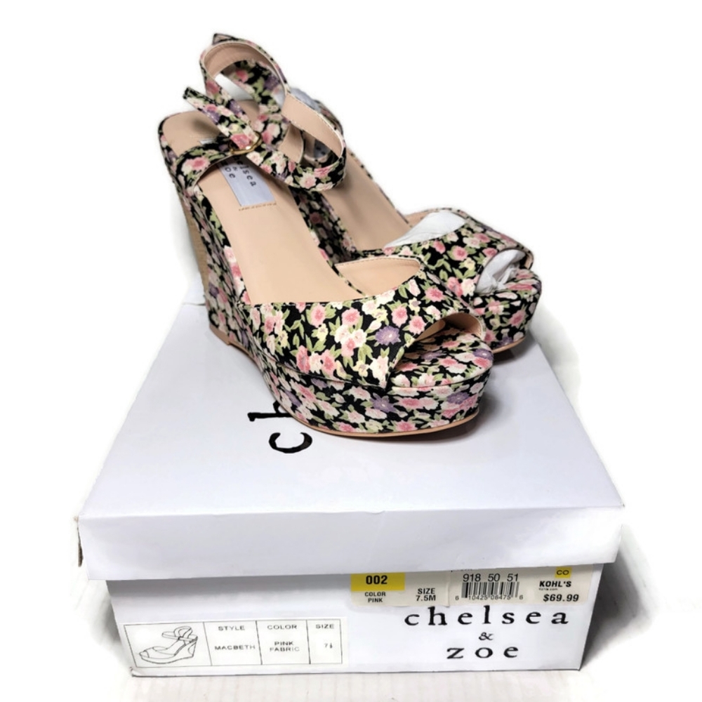 Chelsea & Zoe Sandals Espadrilles Wedges Macbeth Floral Sz 7.5 New